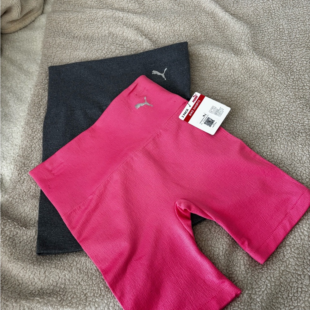 Puma Vibrant Pink & Charcoal Biker Shorts Duo – Size S (NWT)